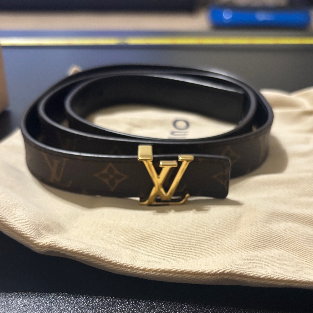 Louis Vuitton Brown Monogram Leather Belt with Gold LV Buckle